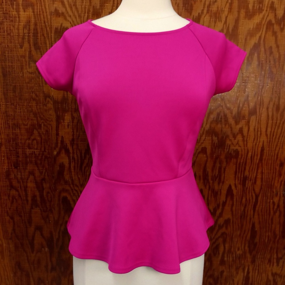 Pink Peplum Short Sleeve Blouse